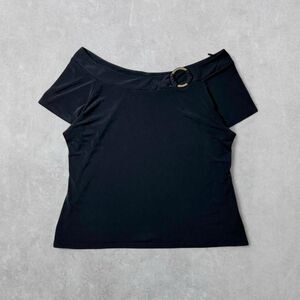 Size Small Black Off-The-Shoulder Top with Silver O-Ring Buckle